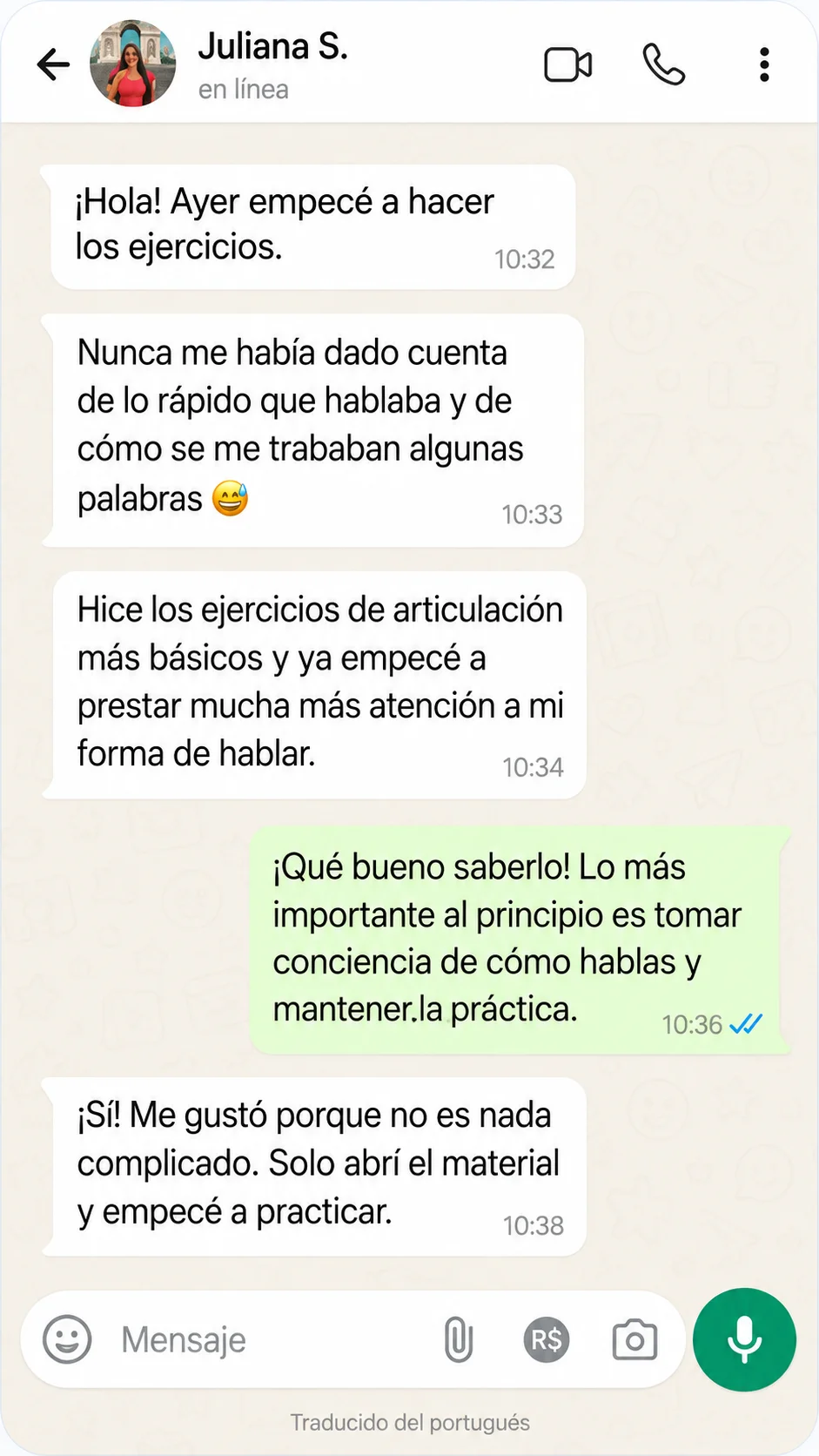 Captura de conversación con Juliana S.